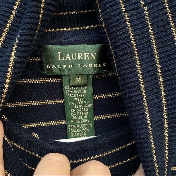 Lauren Ralph Lauren M Turtleneck Blue Gold Striped - Picture 2 of 7